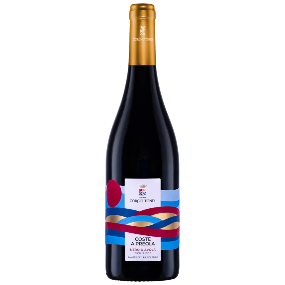 Botella de Coste a Preola Nero d’Avola Sicilia DOC Gorghi Tondi 75 cl